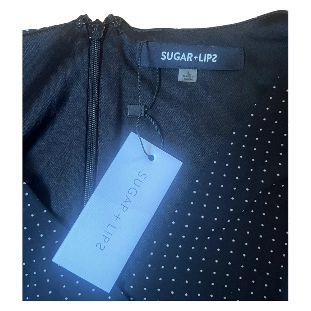 NWT Sugar + Lips Black Polkadot Babydoll Puffy Sleeve Elegant Dress Size L - Picture 5 of 11